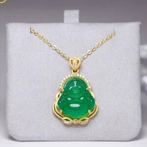 HAPPY BUDDHA PENDANT NECKLACE-925 Silver-Hotei-Green-Gold-Jewelry-Fast Shipping
